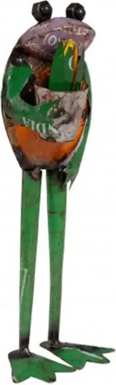 Kovová žaba s kvetinou v štýle upcycle 130x90x300