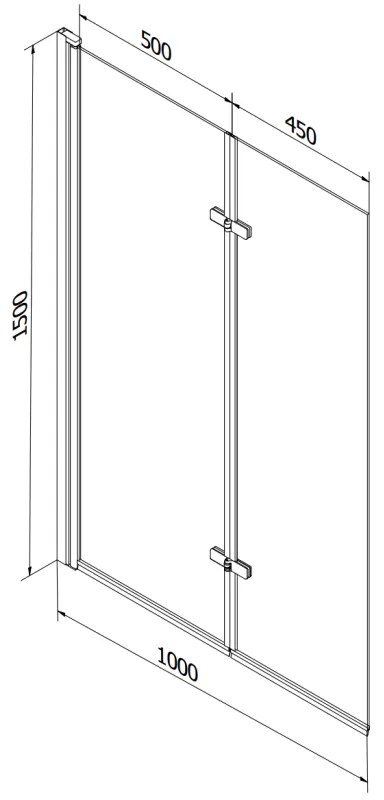 Mexen Castor, 2-krídlová vaňová zástena 100 x 150 cm, 6 mm číre sklo-čierny vzor, čierny profil, 892-100-002-70-70