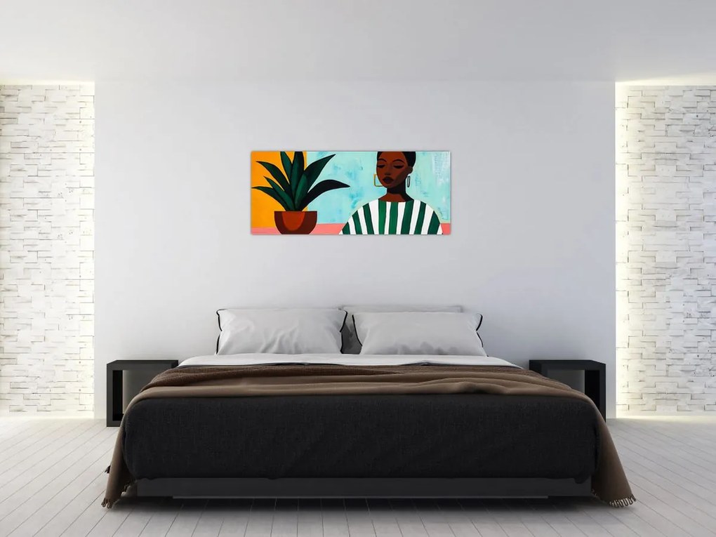 Obraz - Žena s kvetinou (120x50 cm)