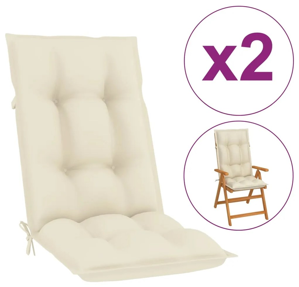vidaXL Podložky na záhradné stoličky 2 ks krémové 120x50x7 cm