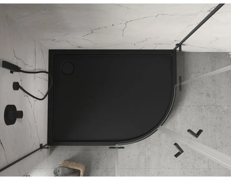 Mexen Flow+, štvrťkruhová asymetrická sprchová vanička, ľavá, 100 x 80 cm, čierna matná, 46Q708010LH