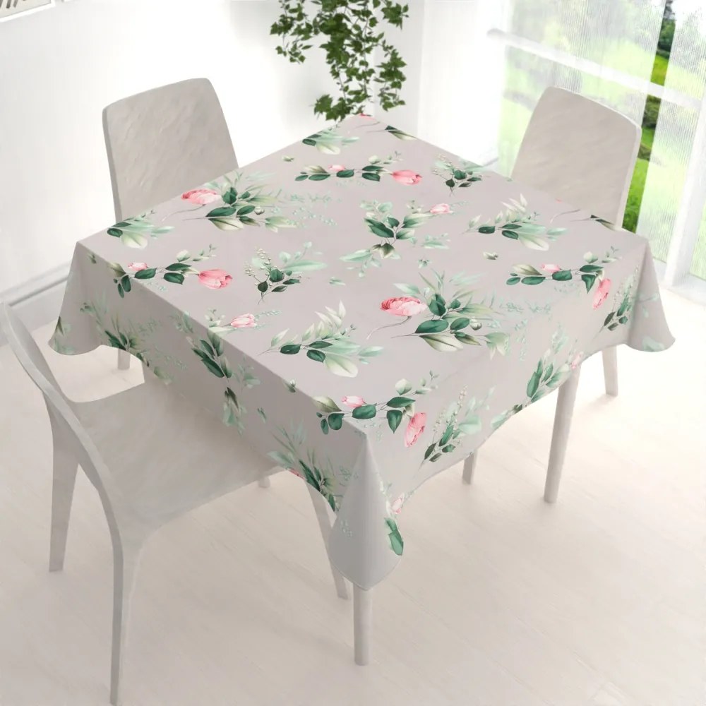Biante Bavlnený štvorcový obrus Sandra SA-452 Ružové kvety na sivom 80x80 cm
