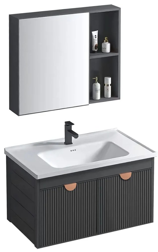 Rea Mario, súprava kúpeľňového nábytku s umývadlom 60cm, šedá matná, REA-M0006