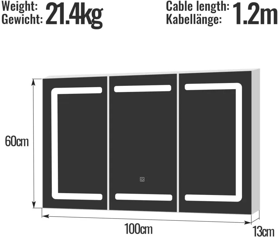 MIADOMODO zrkadlová skrinka s LED osvetlením, 100 x 60 cm