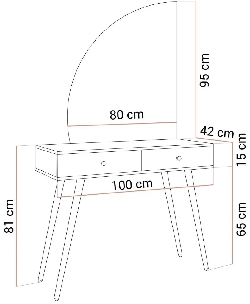 TOALETNÝ STOLÍK KATHLEEN KAŠMÍR LESK + ZLATÉ NOHY + ZRKADLO POLMESIAC ĽAVÉ