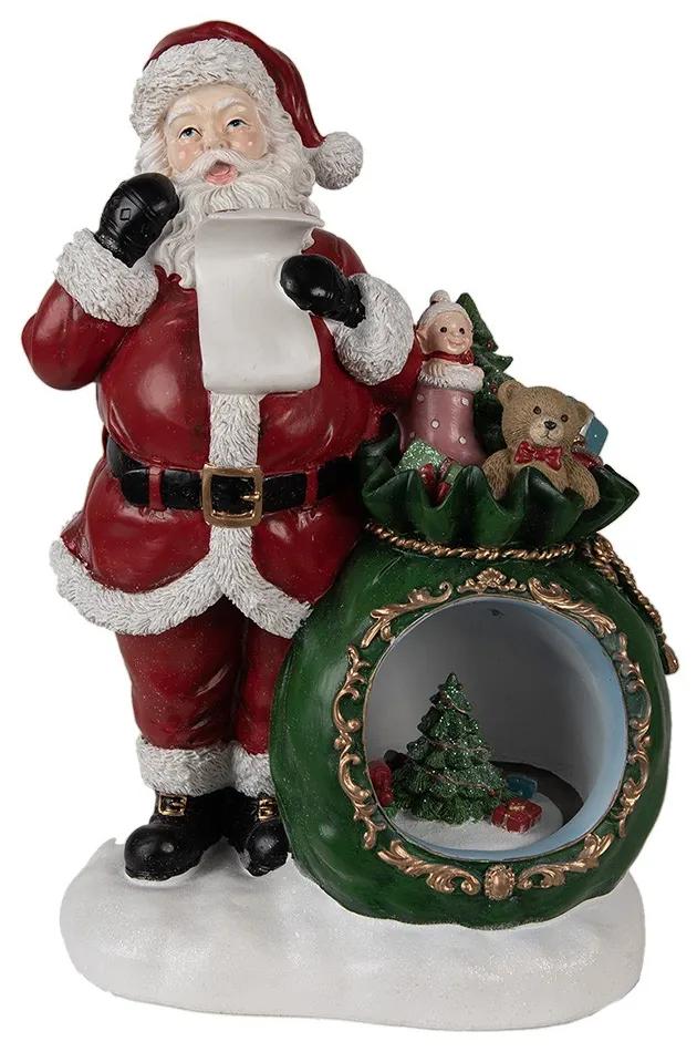 Červená vianočná dekorácia Santa s vrecom darčekov a ľad svetielkami - 26*16*36 cm