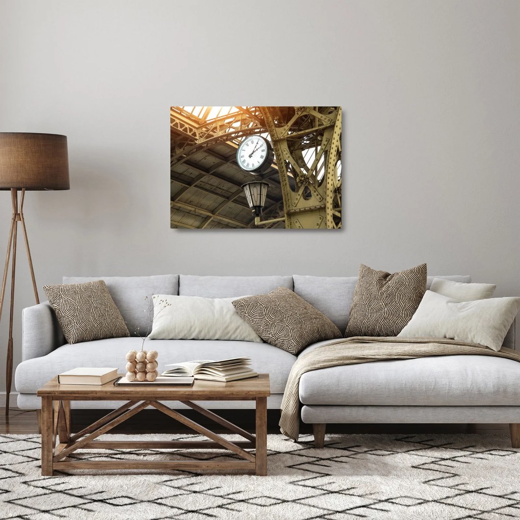 Sklenený obraz - Nádražné hodiny (70x50 cm)