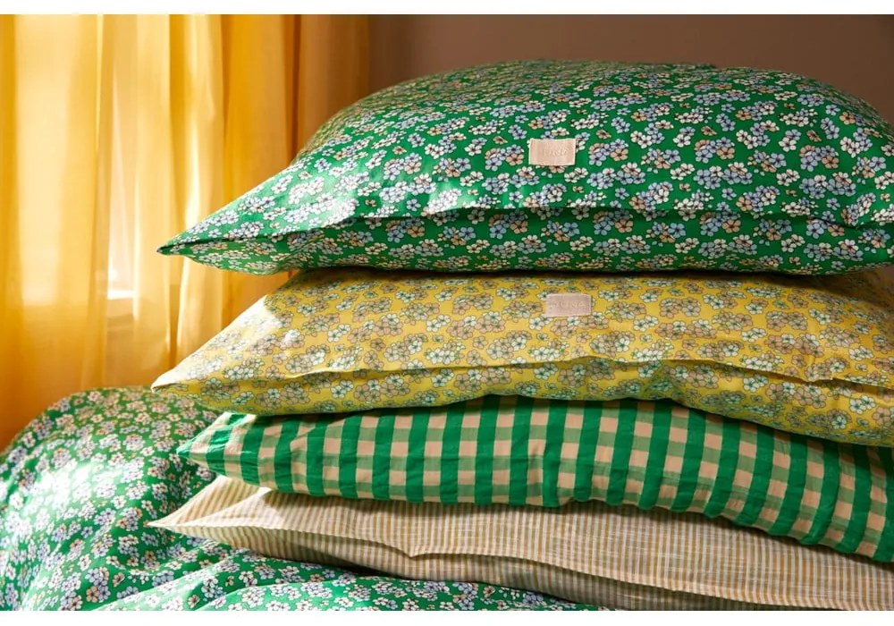 Zelené obliečky na jednolôžko z bavlneného saténu 140x200 cm Pleasantly - JUNA