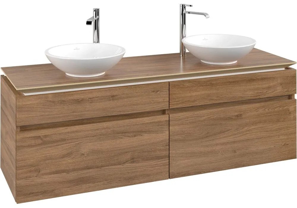 VILLEROY &amp; BOCH Legato závesná skrinka pod dve umývadlá na dosku, 4 zásuvky, 1600 x 500 x 550 mm, Oak Kansas, B60000RH