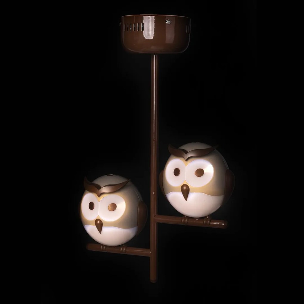 Detské stropné svietidlo Owl, 2x hnedé plastové tienidlo, br