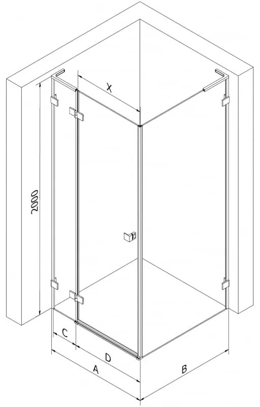 Mexen Lunar, L sklápací sprchový kút ľavý 95 x 80 cm, 8mm číre sklo, profil ružové zlato, 834L-095-080-60-00-L