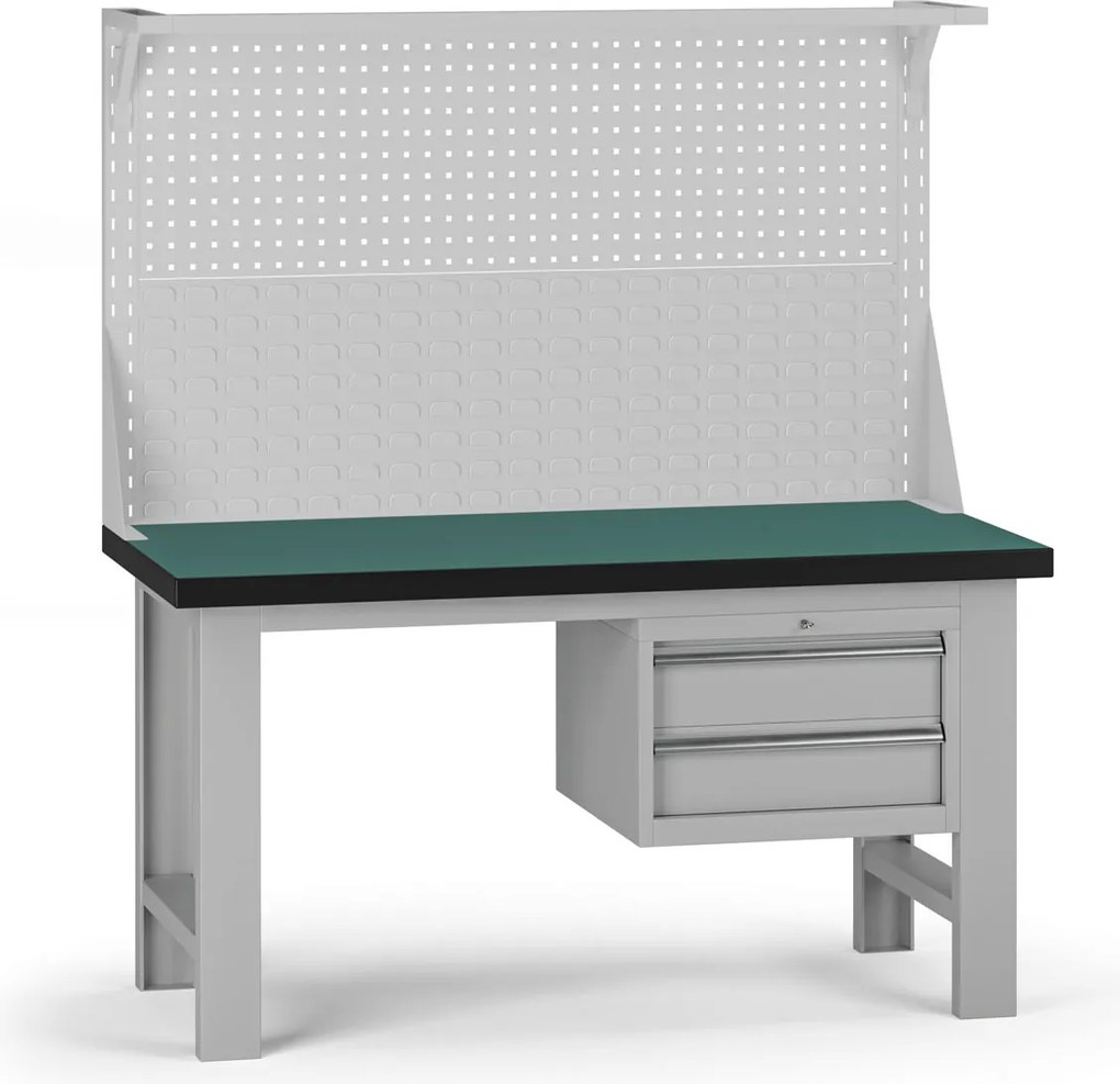 Pracovný stôl do dielne G8 s nadstavbou, 1500 x 750 x 800 mm, 1x kontejner, 2 zásuvky, sivá