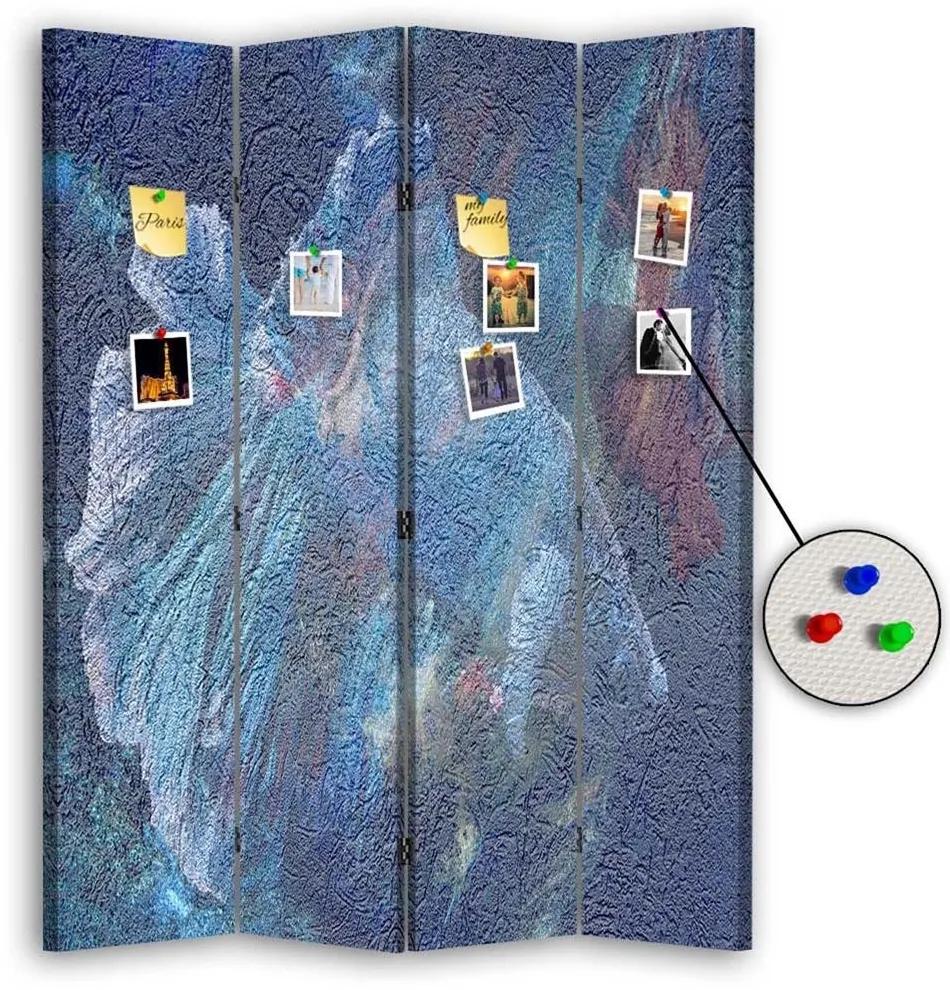 Ozdobný paraván, Tajná modrá - 145x170 cm, štvordielny, obojstranný paraván 360°
