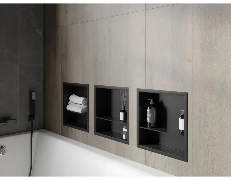 Mexen X-Wall-R, polička na zapustenie na obklad s golierom 30 x 30 cm, čierna matná, 1970303010S