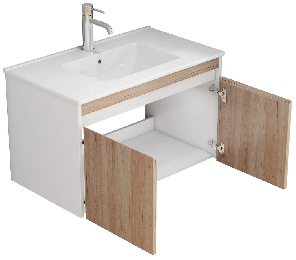 Závesná skrinka pod umývadlo Houseland Morvia 80 cm dub/biela