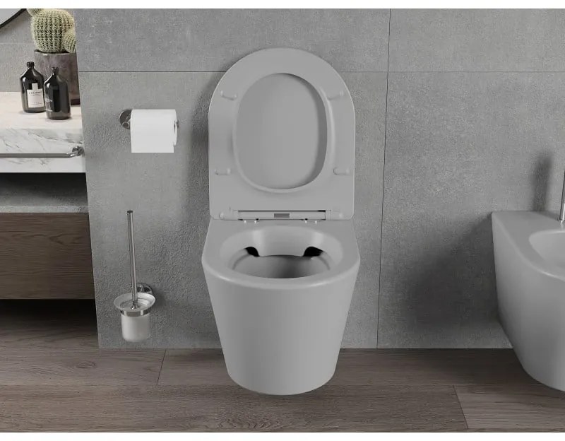 Mexen RICO Rimless misa závesná so sedátkom voľne-padajúcim, 48 x 35 cm, svetlá šedá, 30724061