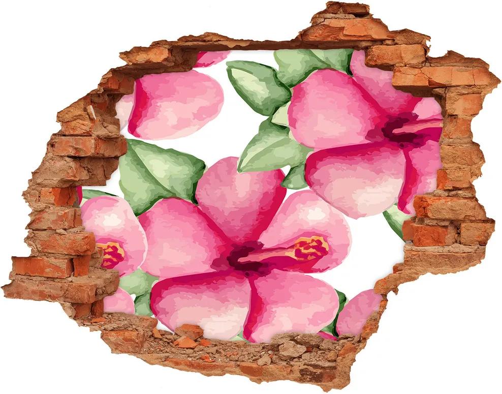 Nálepka 3D diera na stenu Tropické kvety WallHole-cegla-90x70-105950649