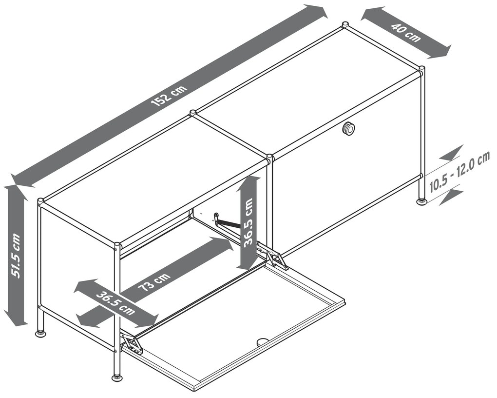 Kovová nízka skrinka »CN3« s výklopnými priehradkami, biela