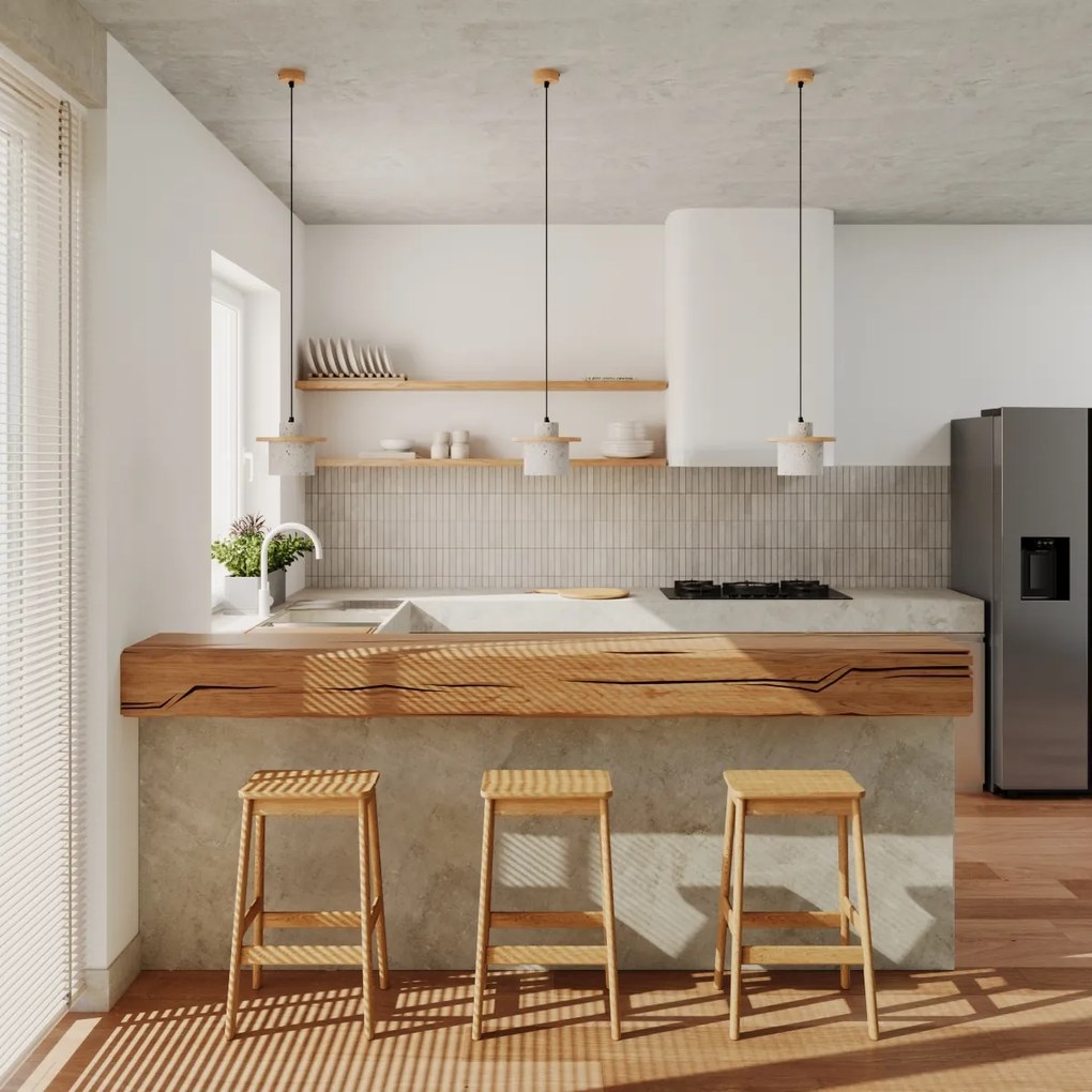 Závesné svietidlo Mab, 1x betónové/drevené tienidlo