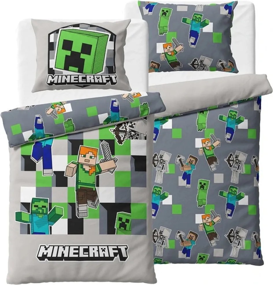 Obojstranné bavlnené posteľné obliečky Minecraft World - 100% bavlna - 70 x 90 cm + 140 x 200 cm