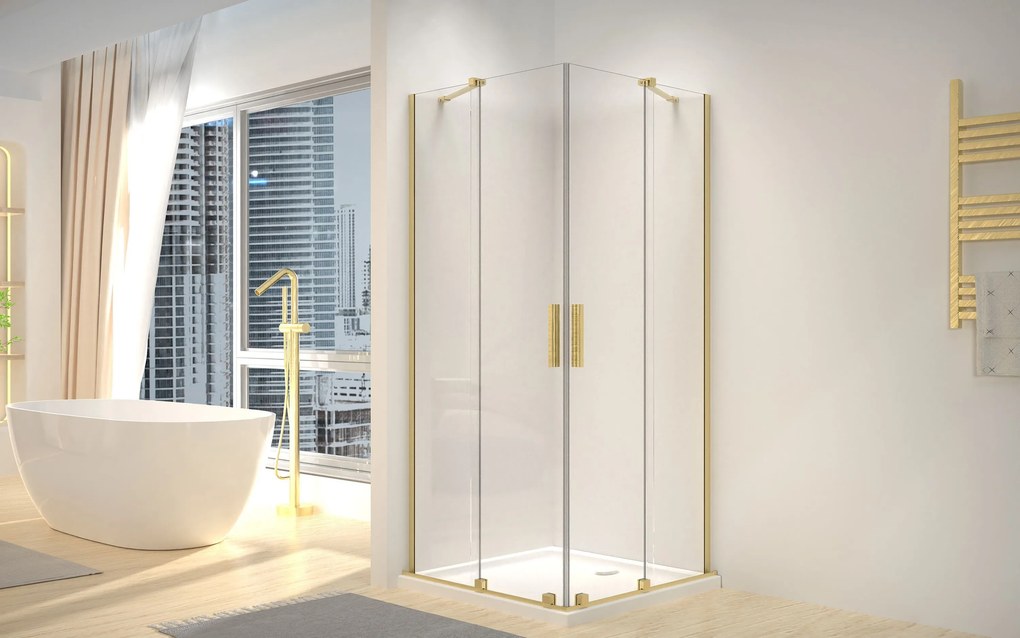 Štvorcový sprchový kút REA MONTANA DOUBLE 80x80, zlatý kartáčovaný/transparent - bez vaničky