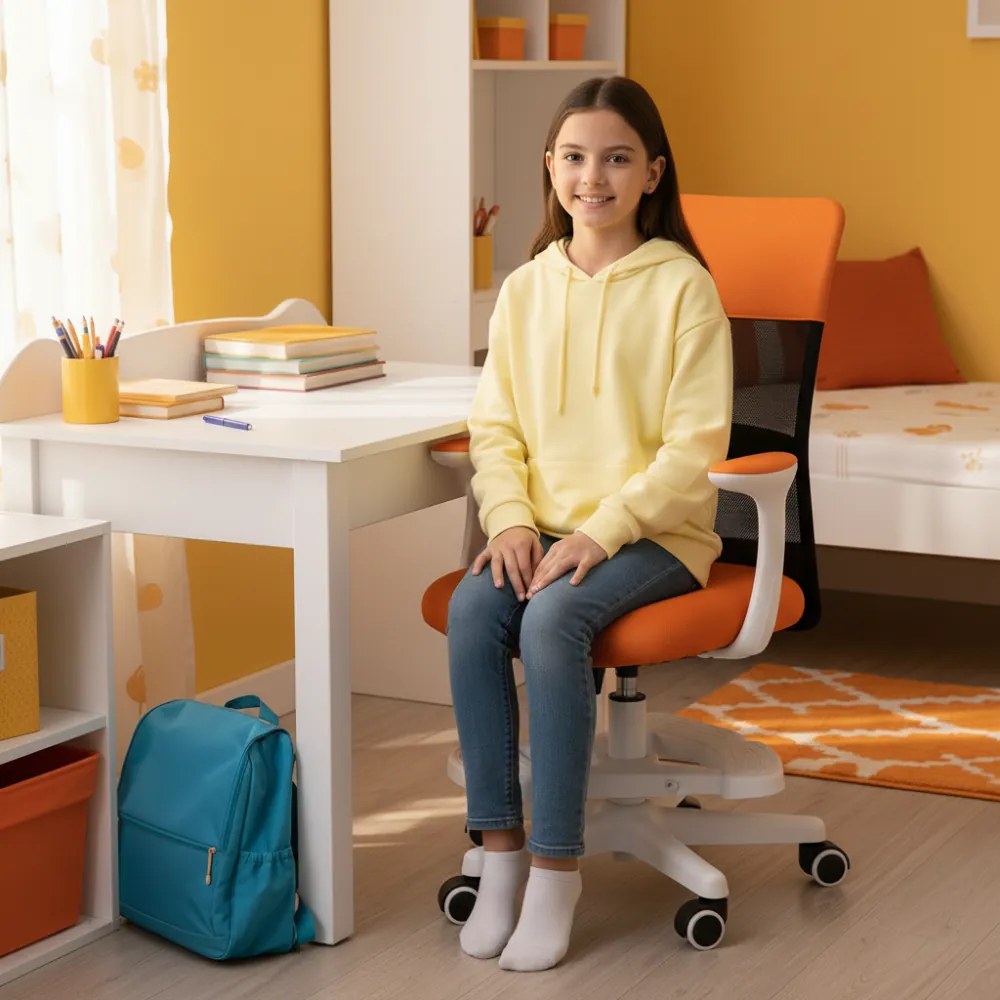 Detská stolička Neoseat MONKEY WHITE s podnožou — látka, biela / oranžová