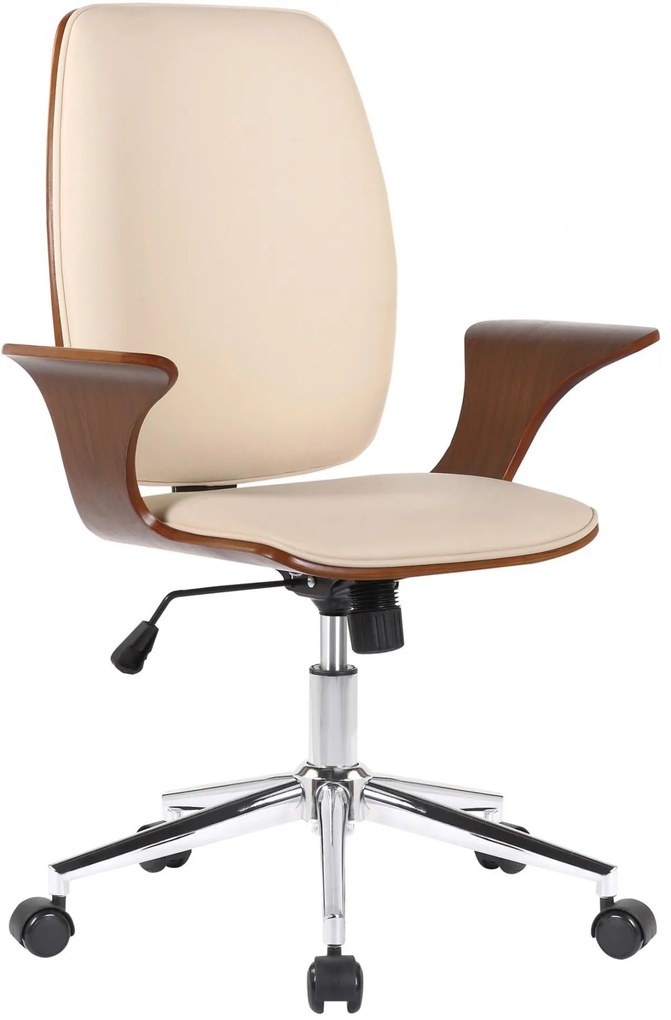 Design-Shop Kancelárska stolička Burbank - koženka, drevo orech - Krémová