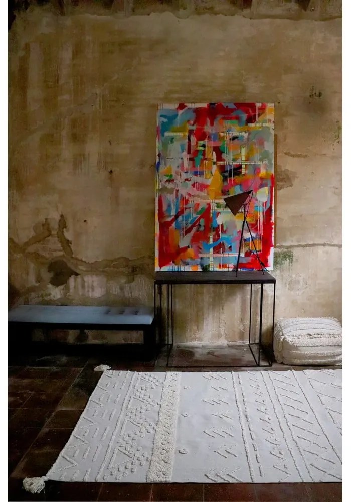 Biely prateľný ručne tkaný bavlnený koberec 120x160 cm Tribu Natural – Lorena Canals