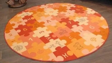 MAXMAX Detský guľatý koberec PUZZLE oranžový