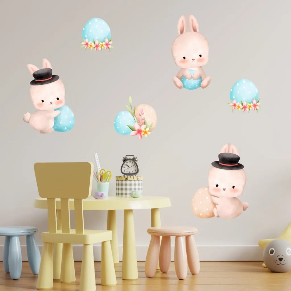 PIPPER. Textilná nálepka na stenu "Veľkonočné zajačiky 2"