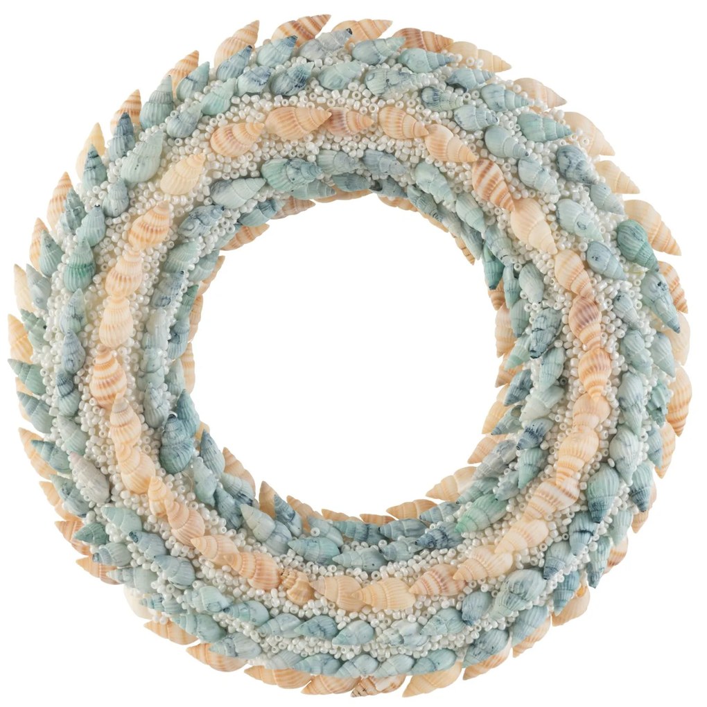 Veniec z modrých a prírodných mušličiek s korálkami Coronne S - Ø 20 * 4cm
