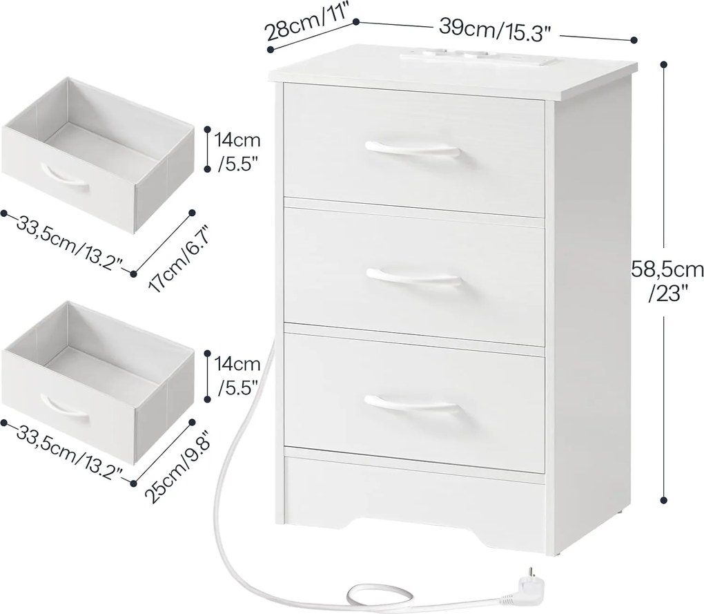 Noční stolek s nabíjecí stanicí Alfred 39 cm bílý