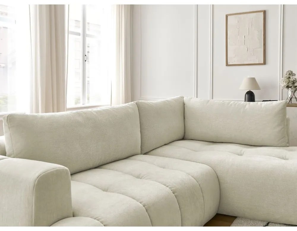 Béžová rozkladacia/s úložným priestorom rohová pohovka (pravý roh/do L) Fuji – Bobochic Paris
