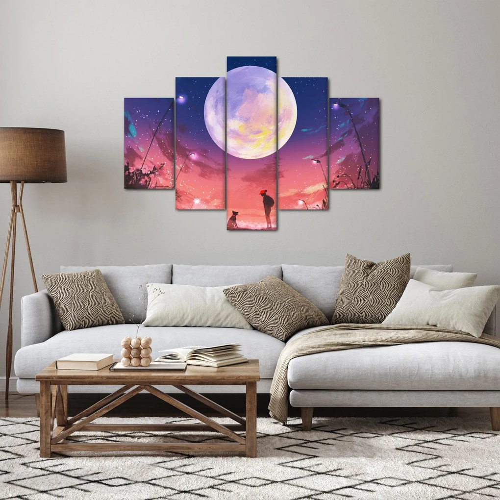 Obraz - Žena a pes pri splne (150x105 cm)