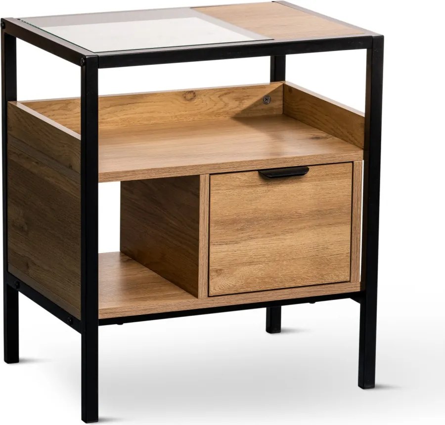 Odkladací/nočný stolík so zásuvkou Mandurah, kov/dub