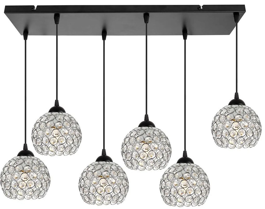 Závesné svietidlo Crystal, 5x strieborné krištáľové tienidlo