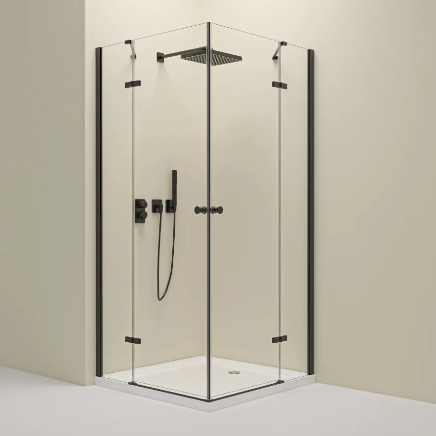 Erga Bern Double, sprchový kút s 2-krídlovými dverami 90(dvere) x 90(dvere) x 195 cm, 6mm číre sklo, čierny profil, ERG-V02-BERN-D090D090-CL-BK