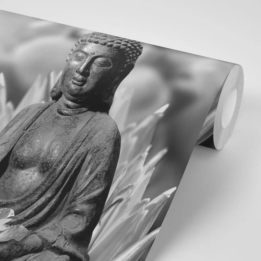 Samolepiaca fototapeta pokojný čiernobiely Budha - 450x300
