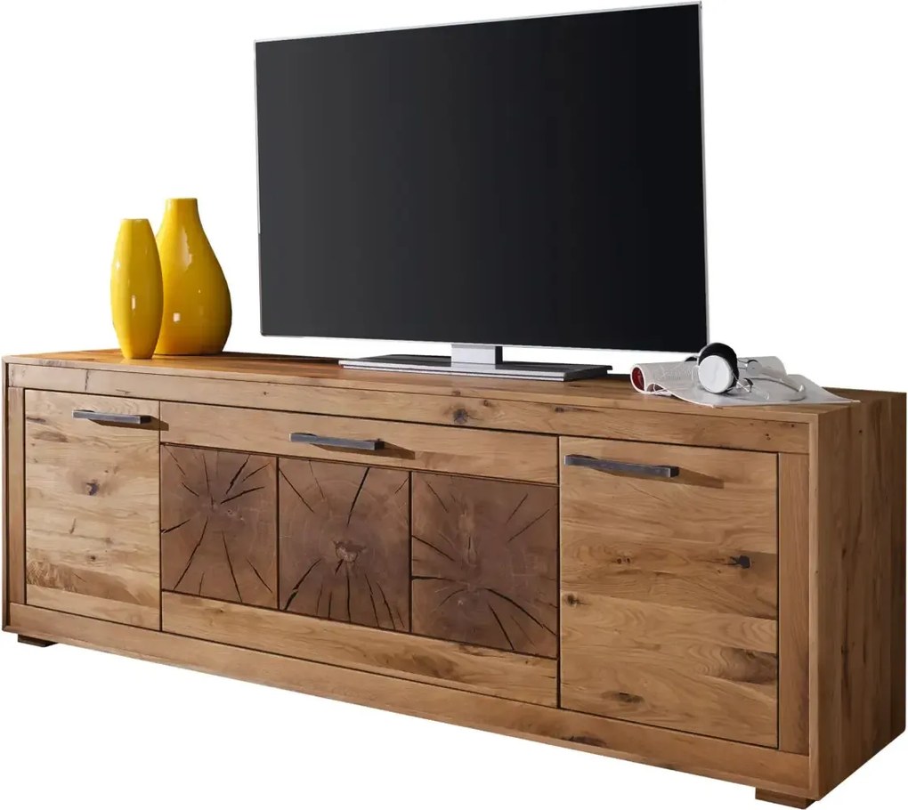 Široká dubová TV skrinka s výklopnými dvierkami, 178x46x62 cm