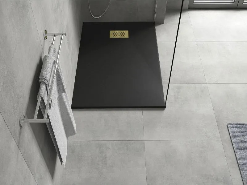 Mexen Hugo, obdĺžniková sprchová vanička SMC 80 x 70 cm, čierna, zlatá krytka, 42707080-G