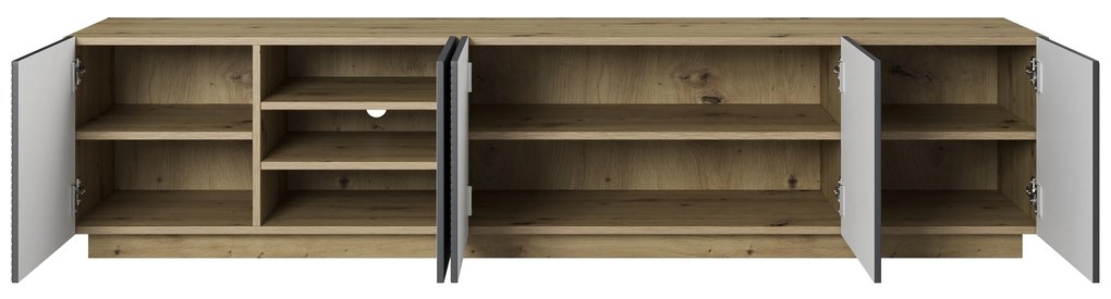 TV stolík Asha 200 cm na sokli - artisan / rivier stone mat