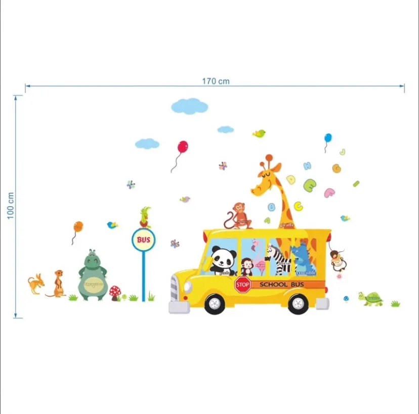 Samolepka na stenu "Autobus so zvieratkami" 170x100 cm