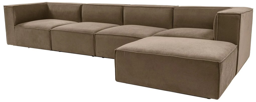 Rohová pohovka Sora s rámom zo 100% hrabového dreva 430 x 102 cm, pravá, hnedá