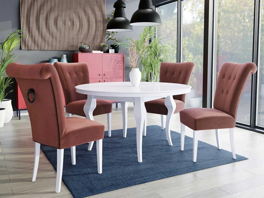 Stôl Julia FI 100 so 4 stoličkami ST65, Farby: čierny, Farby:: biely lesk, Potah: Magic Velvet 2225