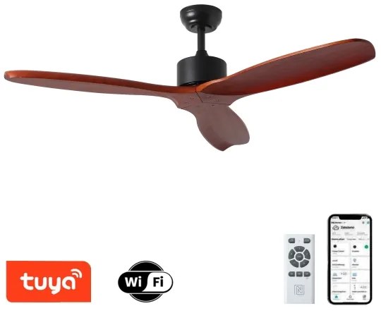 ZEVENTI - stropni ventilator CUENCA Wi‑Fi Tuya črna/hrast + daljinski upravljalnik