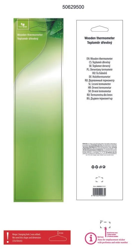 Happy Green Drevený teplomer, 25,5 cm