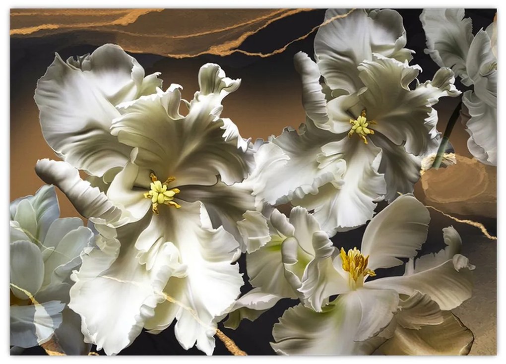Sklenený obraz - Kvety orchideí na mramorovom pozadí (70x50 cm)