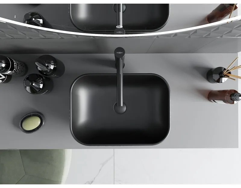 Mexen Rita, umývadlo na dosku 45x32x14 cm, čierna matná-strieborný vzor, 21084572