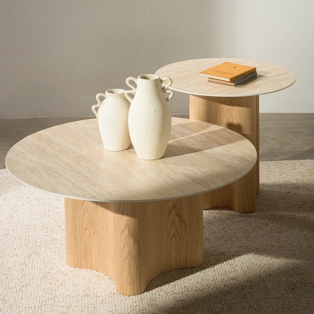 Odkládací stolek Alesund 60 cm travertin/dub přírodní