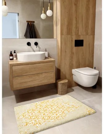 Kúpeľňový koberček STROFI kvety, protišmykový, mäkký - žltý